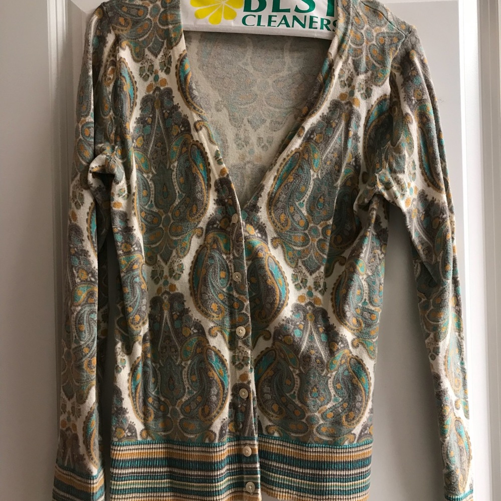 Mustard and blue print cardigan